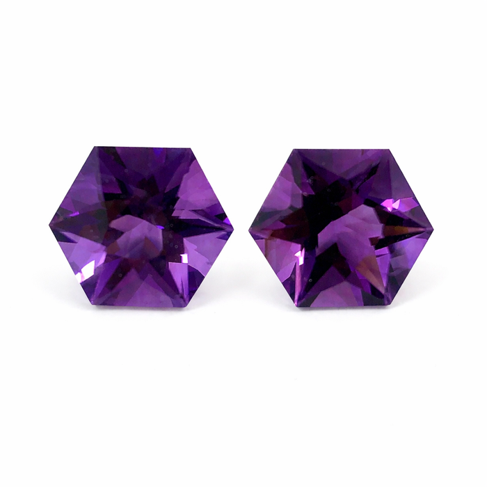 Amethyst pair hexagon cut 7.13 carat loose gemstone - Buy loose or make custom jewelry