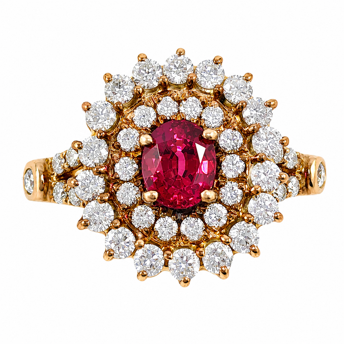 Red spinel oval and diamond rose gold ring