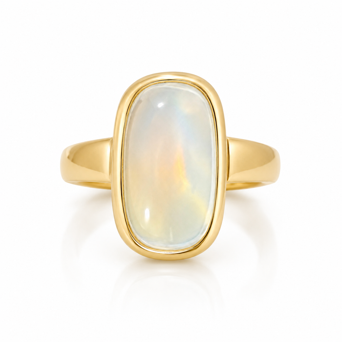 Rainbow moonstone 4.44 carat rectangle cushion cut sugarloaf cabochon loose gemstone