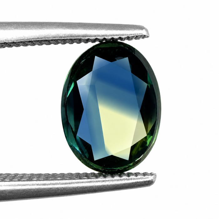 Australian Parti sapphire with colour split growth pattern 1.55ct oval Portrait cut loose gemstone - Buy loose or customise