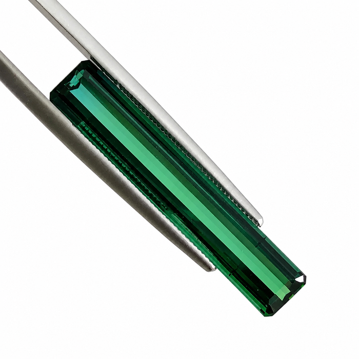 Bi colour blue green tourmaline long baguette cut 6.01 carat loose gemstone