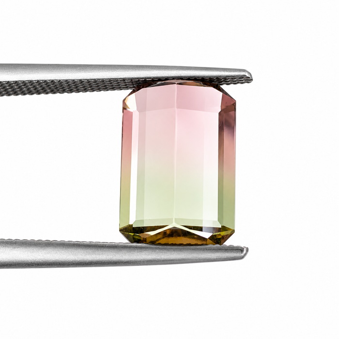 Bi color pink and green tourmaline rectangle emerald cut 3.85 carat loose gemstone