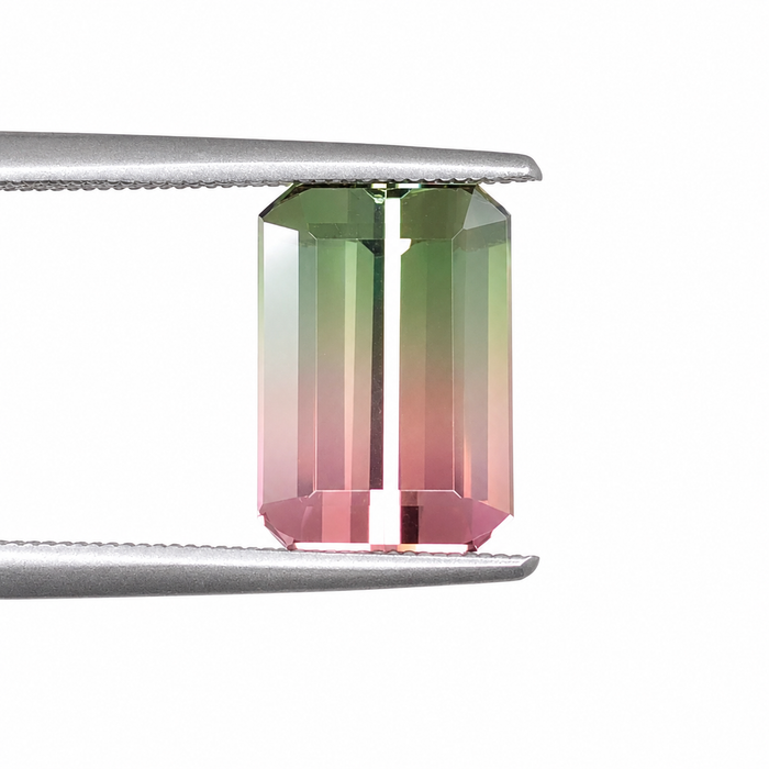 Bi color pink and green tourmaline rectangle emerald cut 3.85 carat loose gemstone