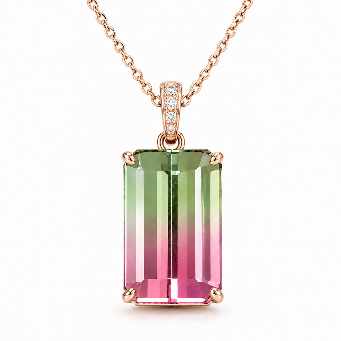 Bi color pink and green tourmaline rectangle emerald cut 3.85 carat loose gemstone