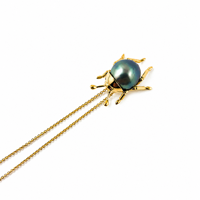 Beetle bug insect choose your Tahitian pearl and 14k gold colour pendant necklace