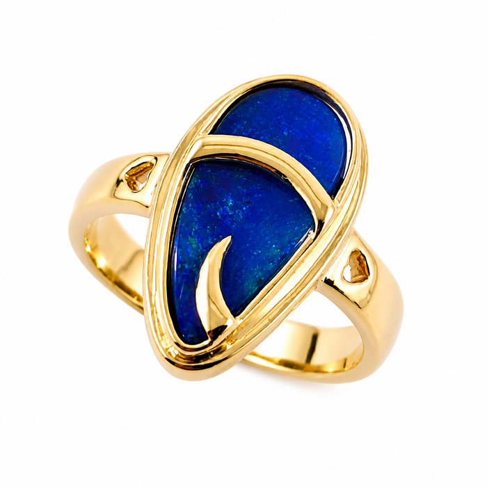 Australian blue Boulder opal organic sprout design solid yellow gold ring Size 11.5 US - Ready to ship or resize