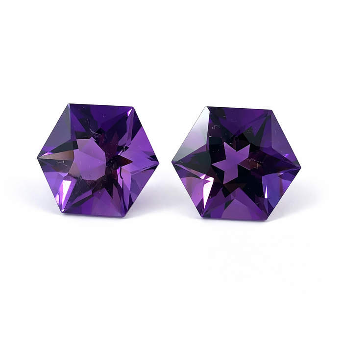 Amethyst pair hexagon cut 7.13 carat loose gemstone - Buy loose or make custom jewelry