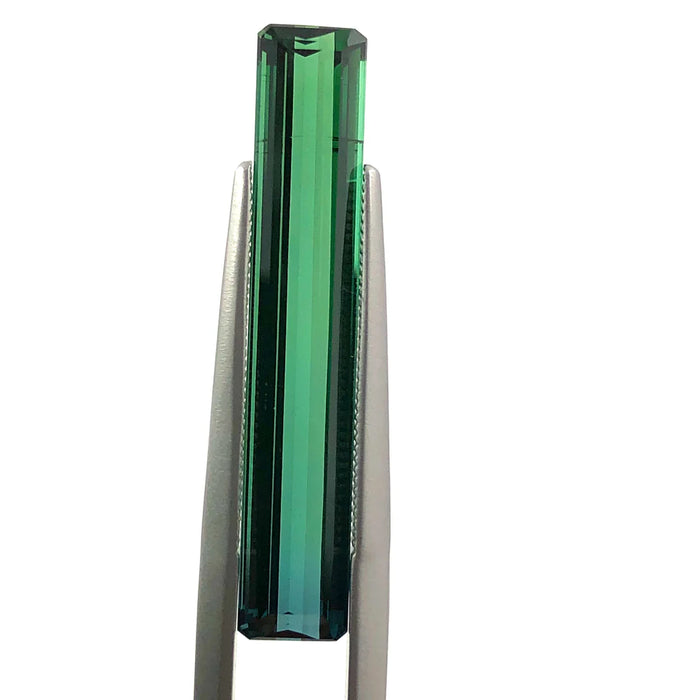Bi colour blue green tourmaline long baguette cut 6.01 carat loose gemstone