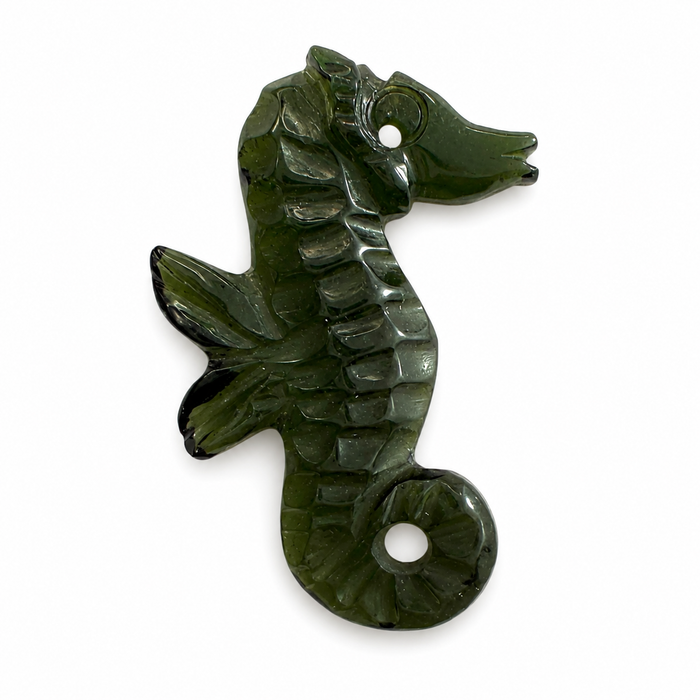 Dark green tourmaline carved seahorse 5.42 carat loose gemstone - Buy loose or customise