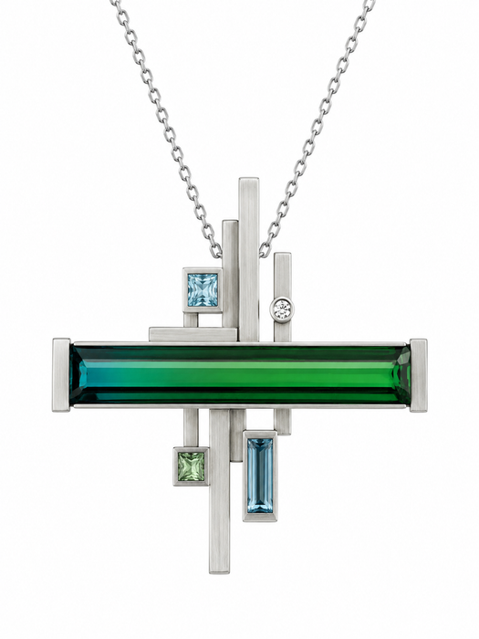 Bi colour blue green tourmaline long baguette cut 6.01 carat loose gemstone