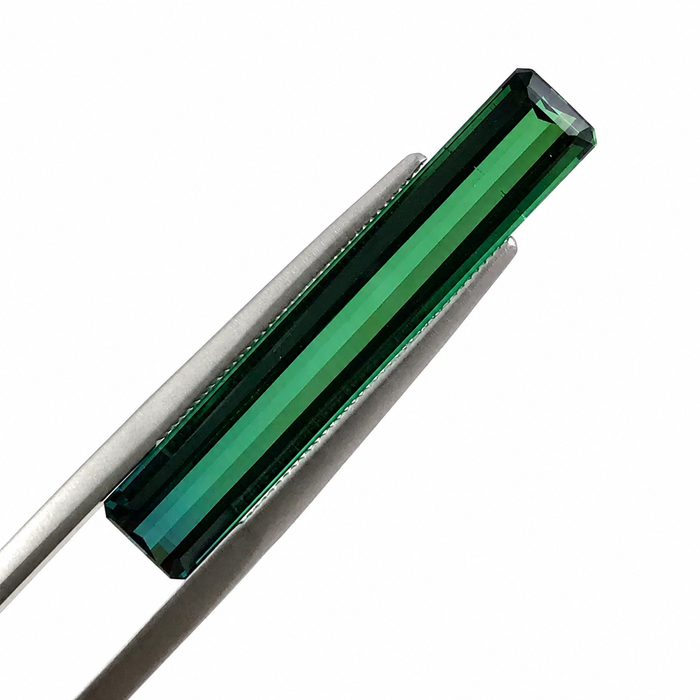 Bi colour blue green tourmaline long baguette cut 6.01 carat loose gemstone
