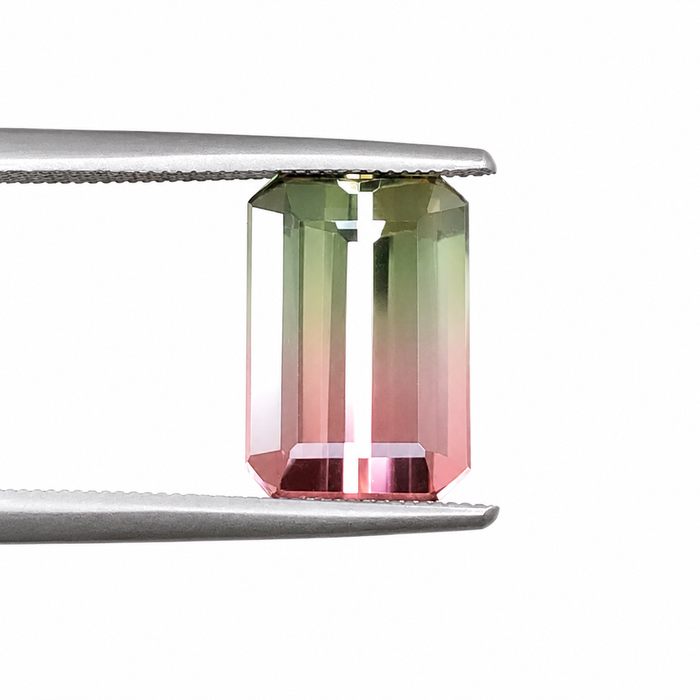 Bi color pink and green tourmaline rectangle emerald cut 3.85 carat loose gemstone