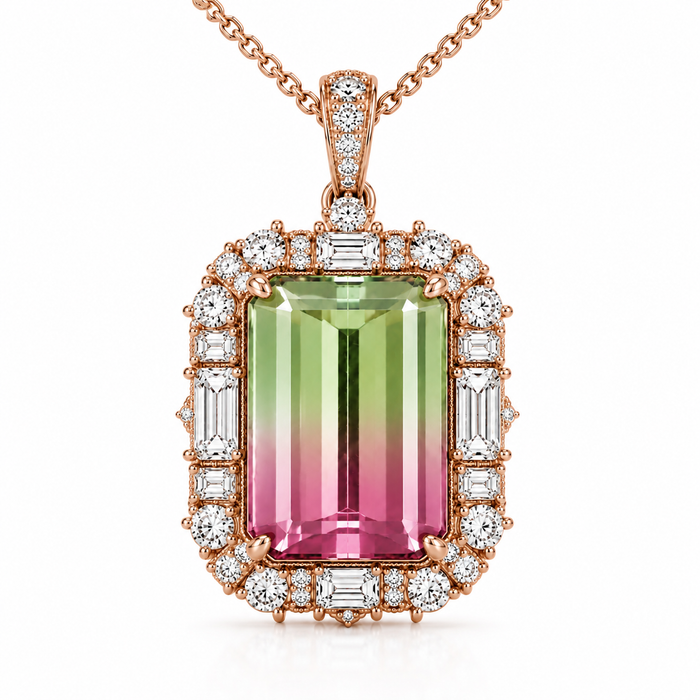 Bi color pink and green tourmaline rectangle emerald cut 3.85 carat loose gemstone