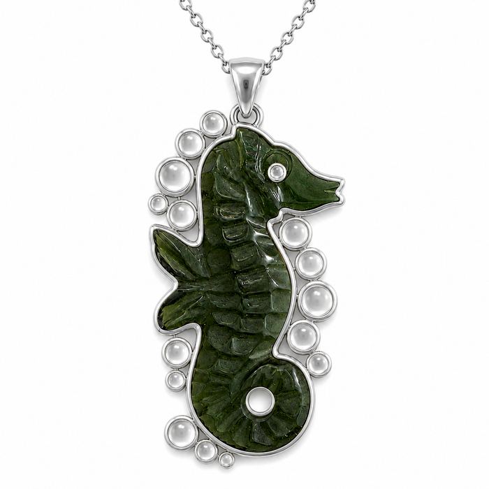 Dark green tourmaline carved seahorse 5.42 carat loose gemstone - Buy loose or customise