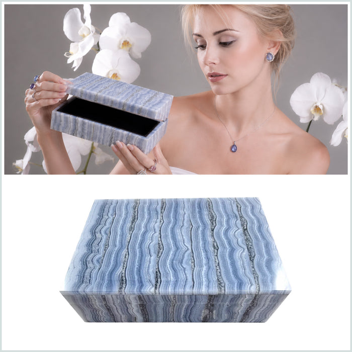 Blue lace agate rectangle gemstone box 156x110mm