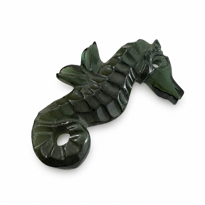 Dark green tourmaline carved seahorse 5.42 carat loose gemstone - Buy loose or customise