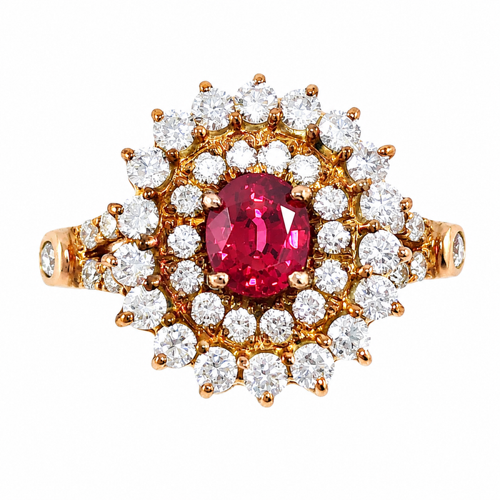Red spinel oval and diamond rose gold ring