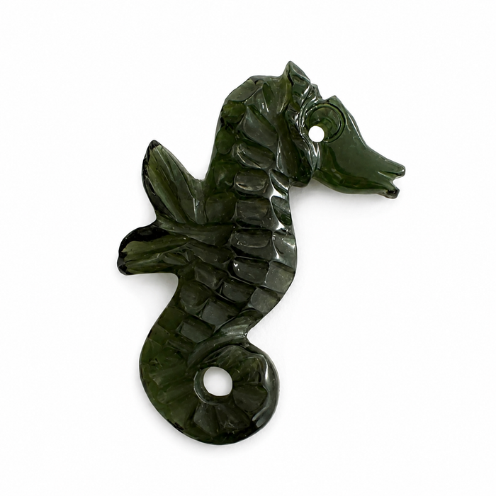 Dark green tourmaline carved seahorse 5.42 carat loose gemstone - Buy loose or customise