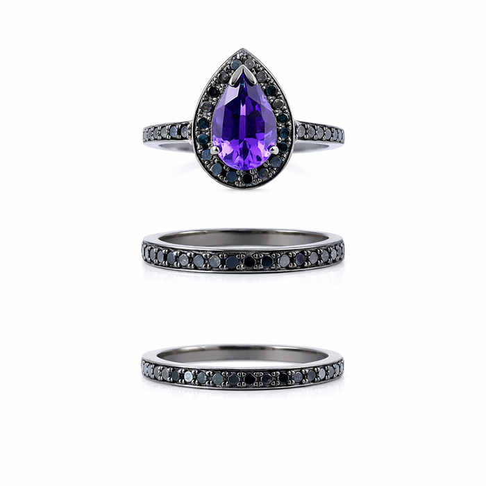 Amethyst pear gemstone halo gold ring - Customise size, halo gemstones and gold colour