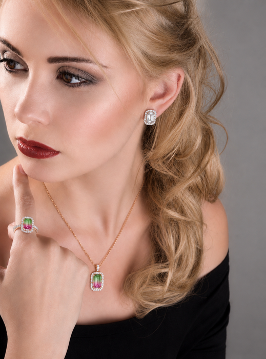 Bi color pink and green tourmaline rectangle emerald cut 3.85 carat loose gemstone