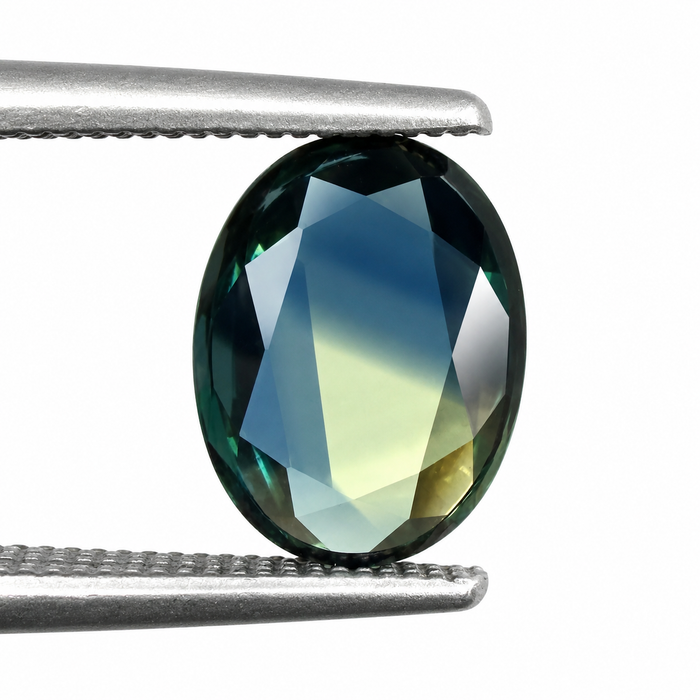 Australian Parti sapphire with colour split growth pattern 1.55ct oval Portrait cut loose gemstone - Buy loose or customise