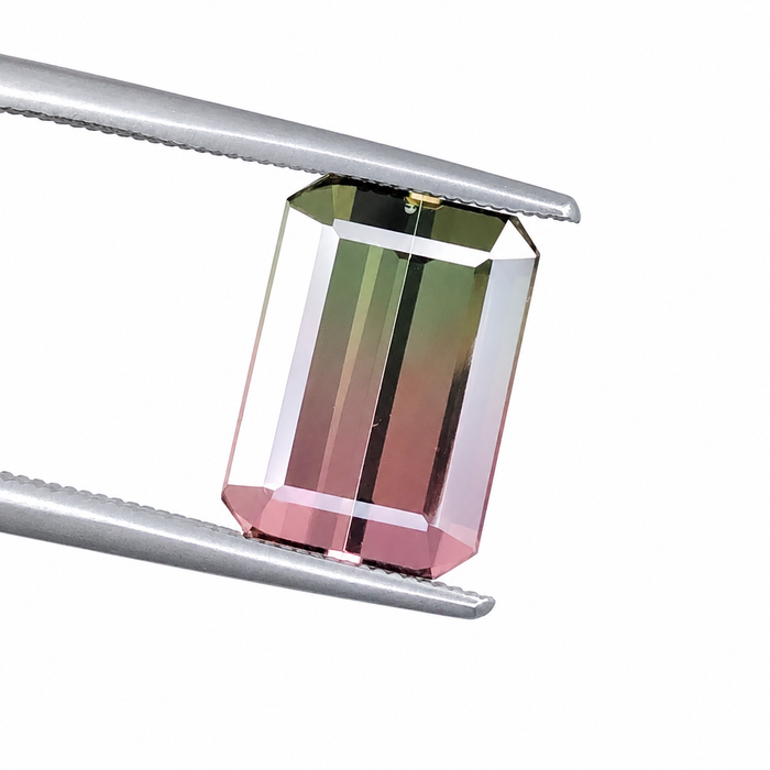 Bi color pink and green tourmaline rectangle emerald cut 3.85 carat loose gemstone