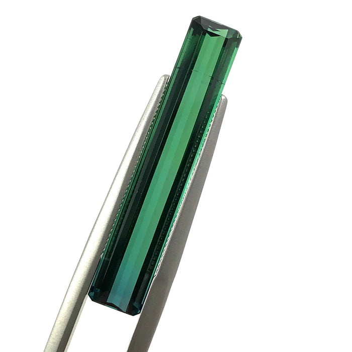 Bi colour blue green tourmaline long baguette cut 6.01 carat loose gemstone