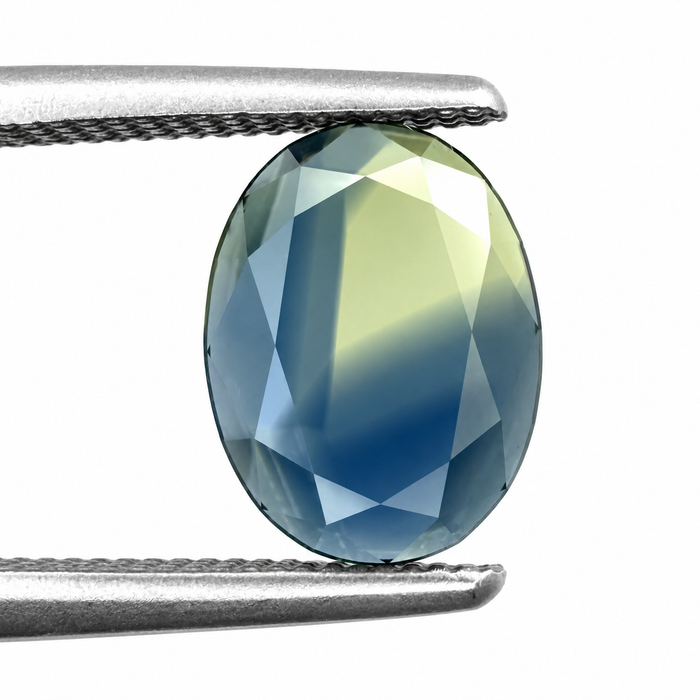 Australian Parti sapphire with colour split growth pattern 1.55ct oval Portrait cut loose gemstone - Buy loose or customise