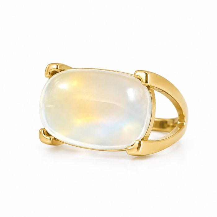 Rainbow moonstone 4.44 carat rectangle cushion cut sugarloaf cabochon loose gemstone