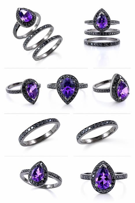 Amethyst pear gemstone halo gold ring - Customise size, halo gemstones and gold colour