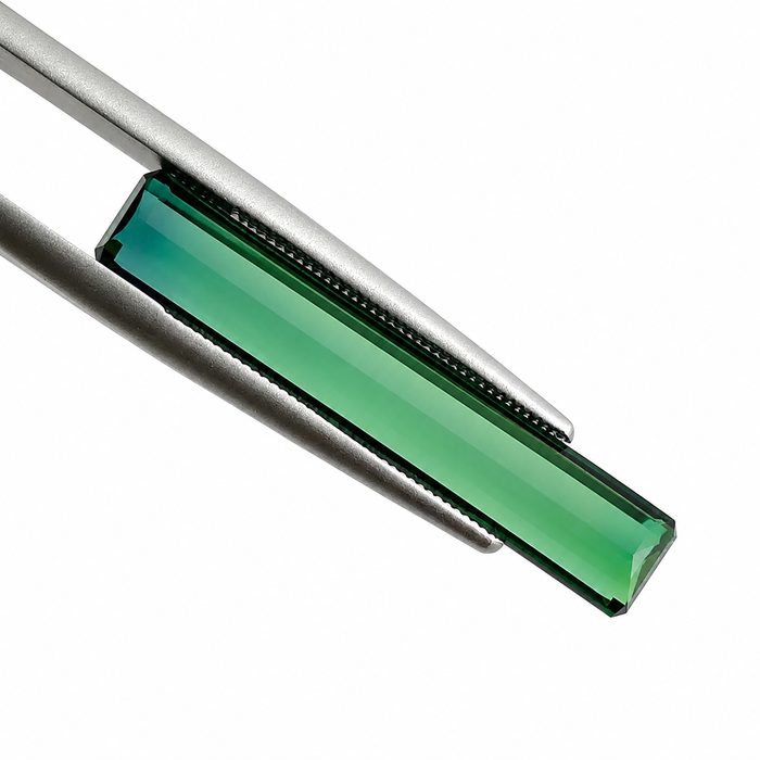 Bi colour blue green tourmaline long baguette cut 6.01 carat loose gemstone