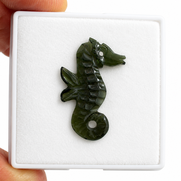 Dark green tourmaline carved seahorse 5.42 carat loose gemstone - Buy loose or customise