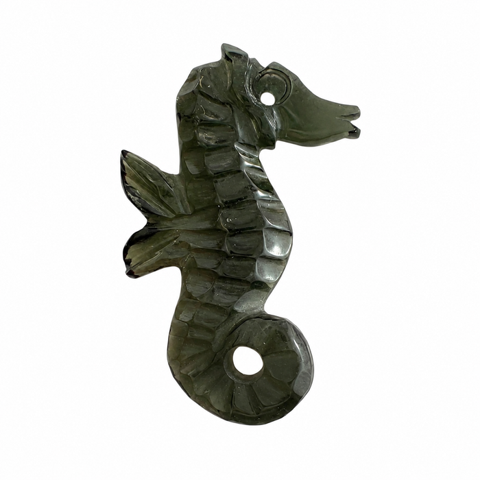 Dark green tourmaline carved seahorse 5.42 carat loose gemstone - Buy loose or customise