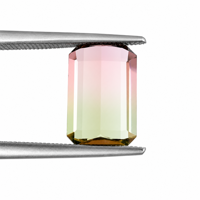 Bi color pink and green tourmaline rectangle emerald cut 3.85 carat loose gemstone
