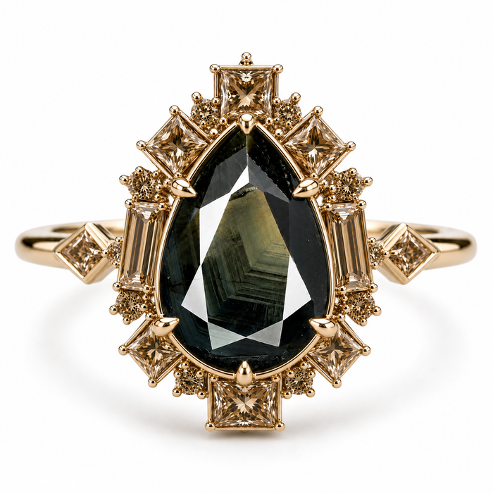 Australian black sapphire with growth pattern 3.23ct pear cut loose gemstone - Buy loose or customise