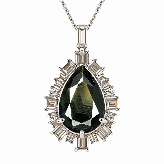 Australian black sapphire with growth pattern 3.23ct pear cut loose gemstone - Buy loose or customise