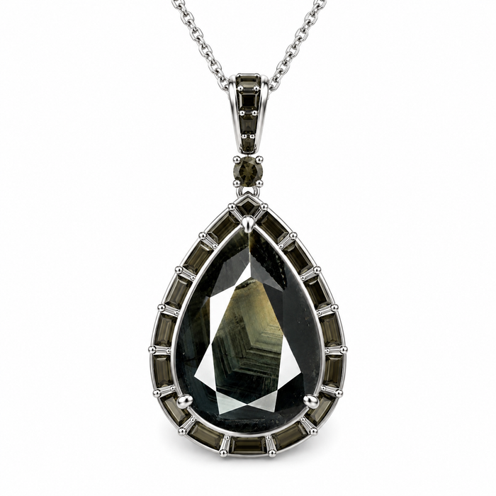 Australian black sapphire with growth pattern 3.23ct pear cut loose gemstone - Buy loose or customise