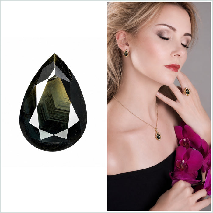 Australian black sapphire with growth pattern 3.23ct pear cut loose gemstone - Buy loose or customise