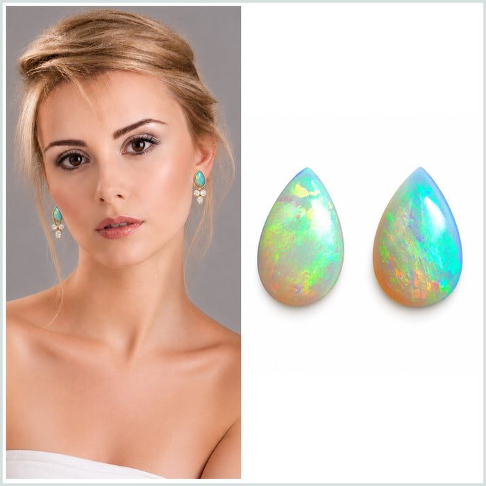 Australian white opal matched pair 2.18 carat total loose gemstone - Buy loose or customise