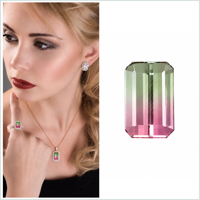 Bi color pink and green tourmaline rectangle emerald cut 3.85 carat loose gemstone