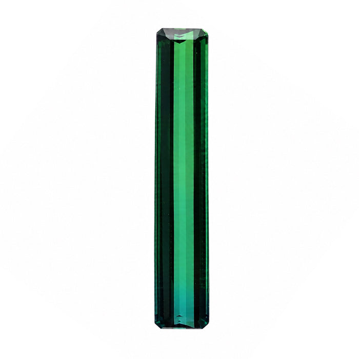 Bi colour blue green tourmaline long baguette cut 6.01 carat loose gemstone