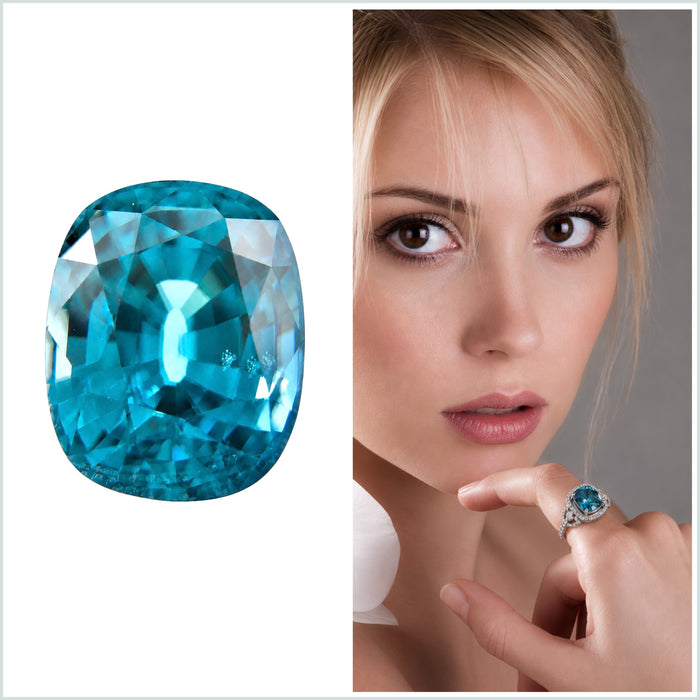 Blue Zircon rectangle cushion cut 4.92 carat gemstone - Buy loose or Make your own custom jewelry