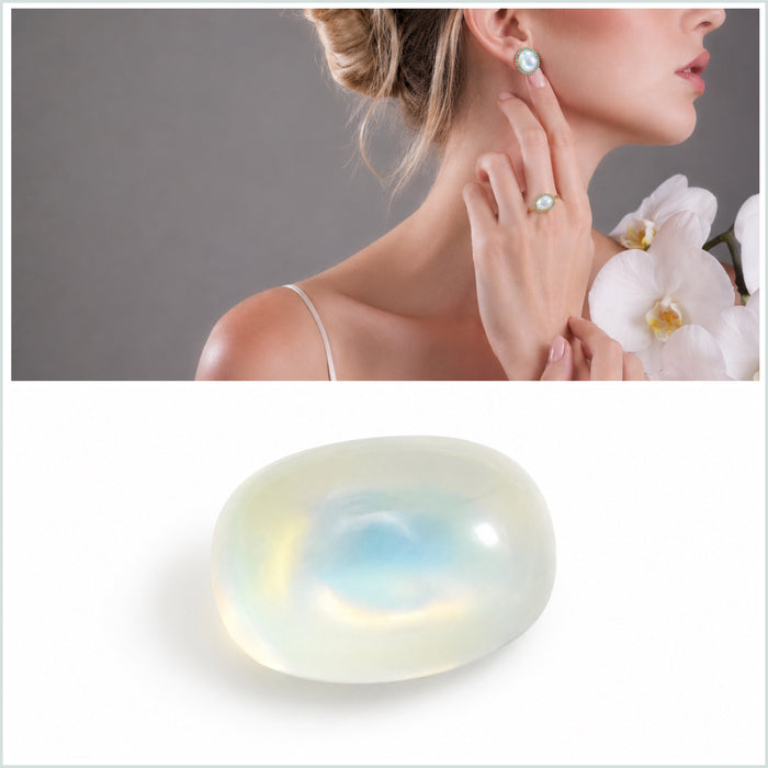 Rainbow moonstone 5.21 carat elongated oval cut sugarloaf cabochon loose gemstone