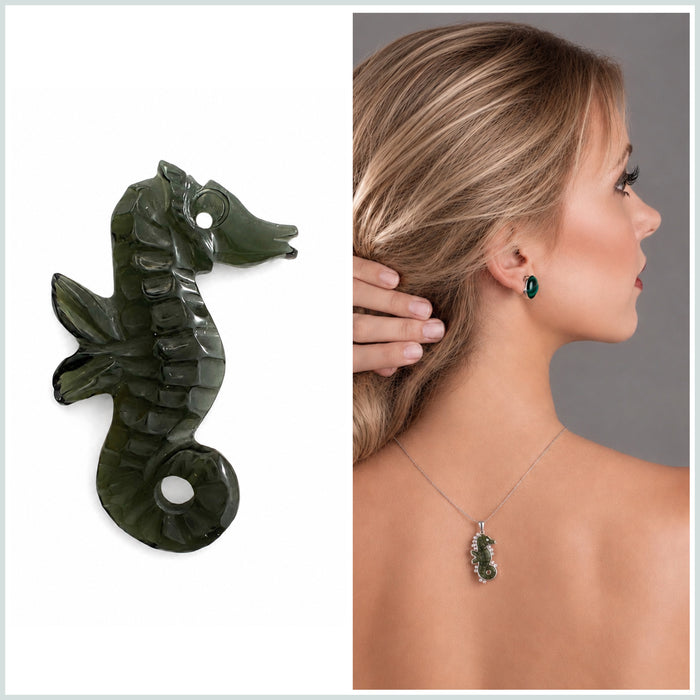 Dark green tourmaline carved seahorse 5.42 carat loose gemstone - Buy loose or customise