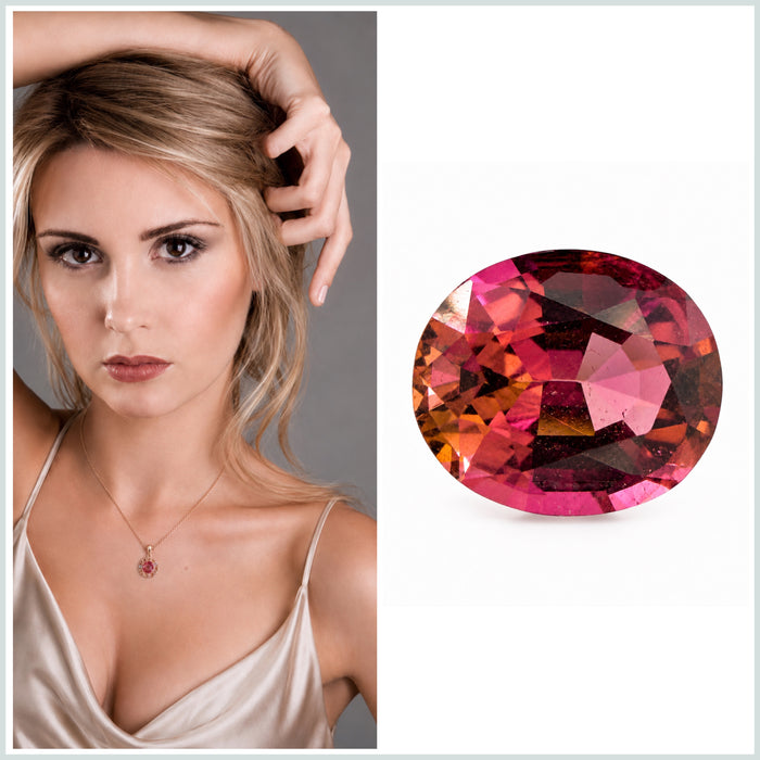 Pink orange sunset tourmaline fancy oval cut 1.28 carats loose gemstone - Buy loose or customise