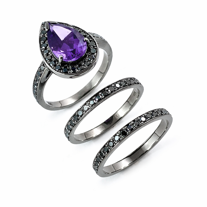 Amethyst pear gemstone halo gold ring - Customise size, halo gemstones and gold colour