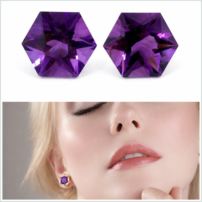 Amethyst pair hexagon cut 7.13 carat loose gemstone - Buy loose or make custom jewelry