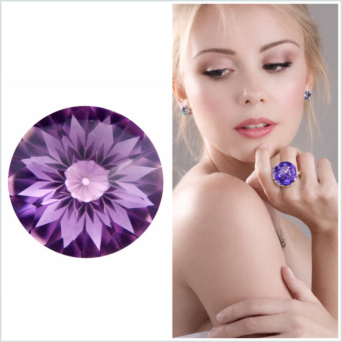 Amethyst unique German laser flower mixed cut 10.60 carat loose gemstone - Buy loose or customise