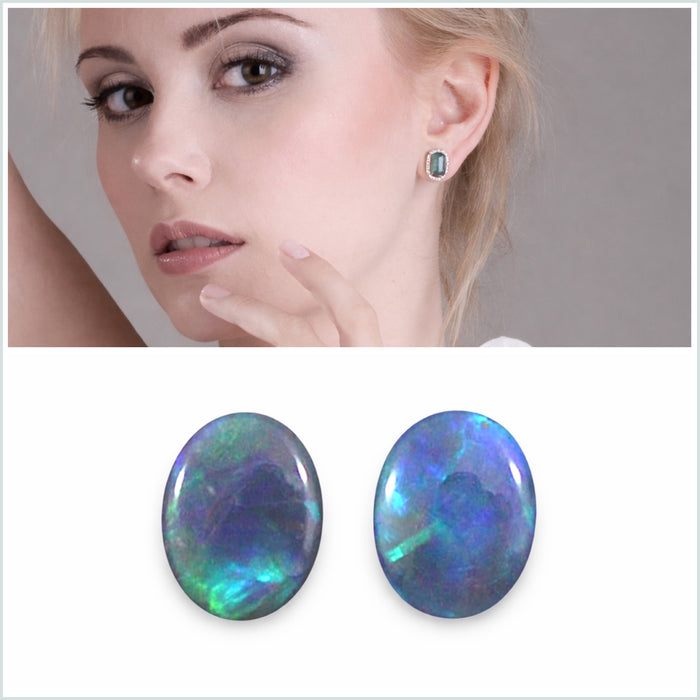 Australian black opal matched pair 1.68 carat total loose gemstone - Buy loose or customise