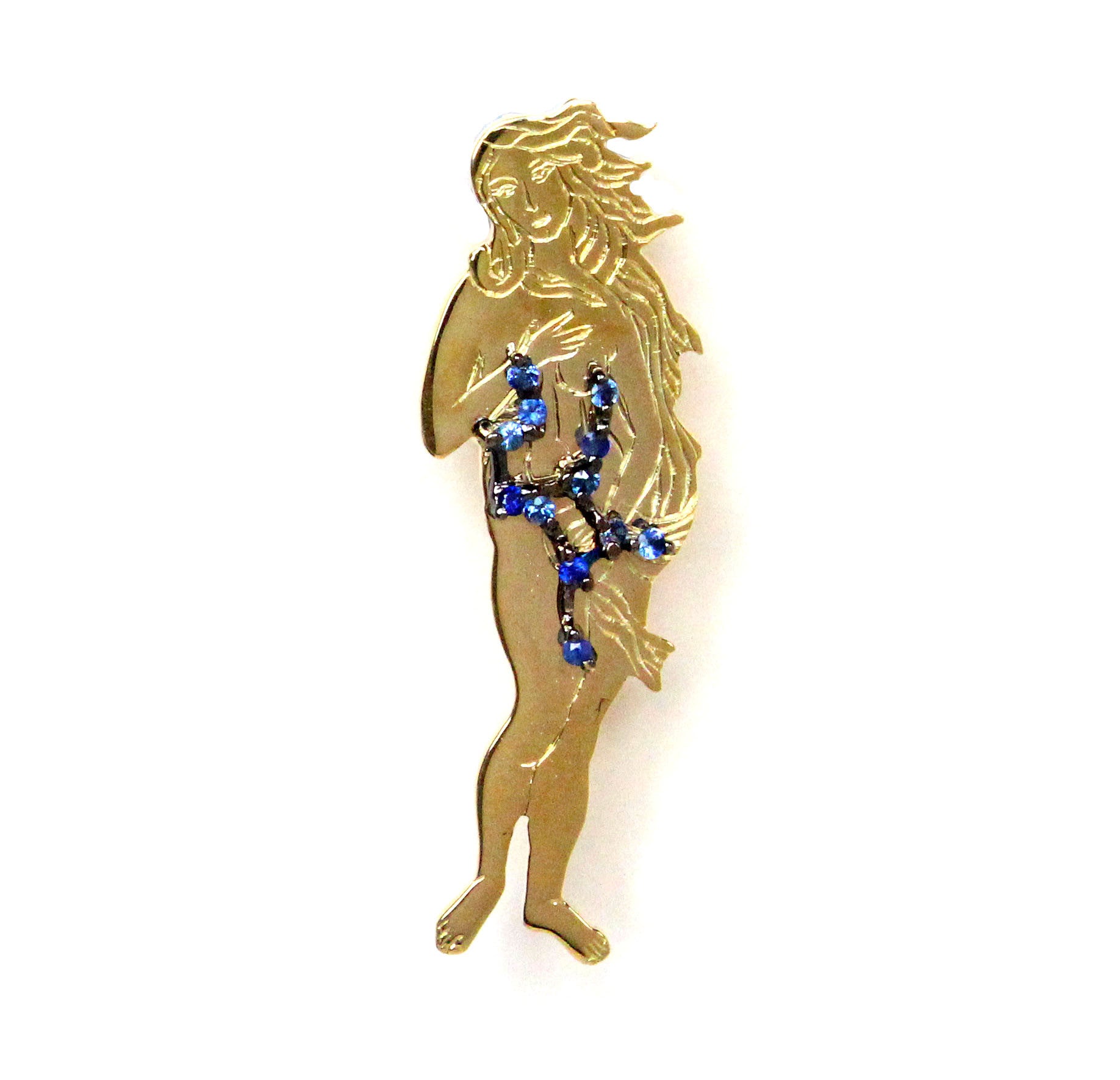 Virgo star sign as Botticelli's Venus in solid gold Virgo constellation blue sapphire birthstone black gold pendant - CLICK HERE - Sarah Hughes - 2